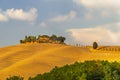 Pienza, Italy Ã¢â¬â July 22, 2017: Picturesque Tuscany landscape from the walls of italian ancient town Pienza. Royalty Free Stock Photo